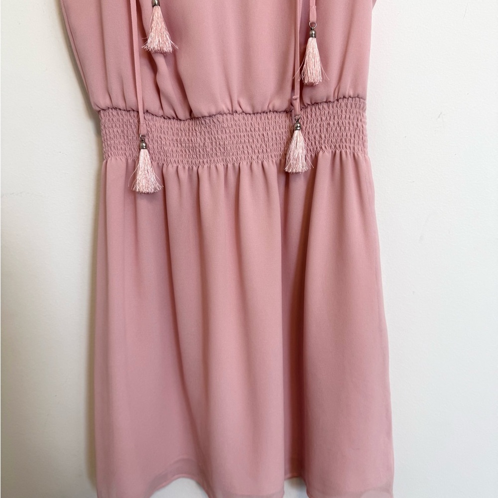 White House Black Market Blush Pink Ruffle Tassel Dress Size 6 - Picture 4 of 7